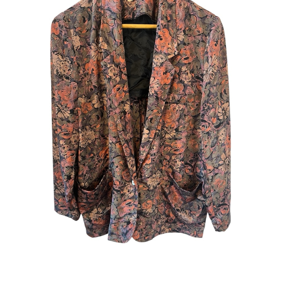 VINTAGE Blazer Women’s Medium Floral Print One Button Satin Finish M - Picture 6 of 11